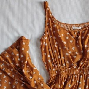 Golden Floral Print Maxi Dress